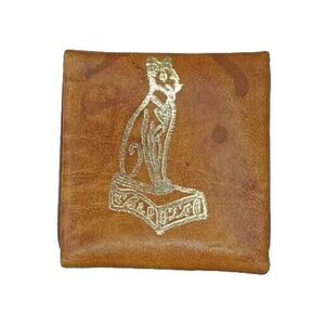 Egyptian Camel Leather Trinket Pill Jewelry Box Pharaoh Brown Cat Bastet 2.5"